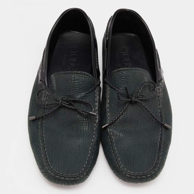Pre Owned Tod's Black/Green Leather Bow Slip on Loafers Size 42