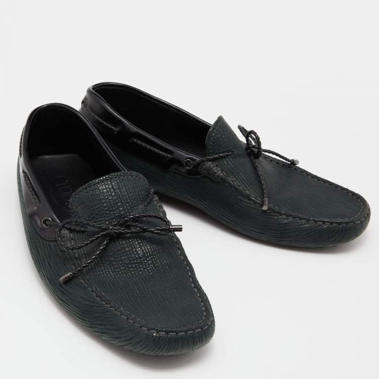 Pre Owned Tod's Black/Green Leather Bow Slip on Loafers Size 42