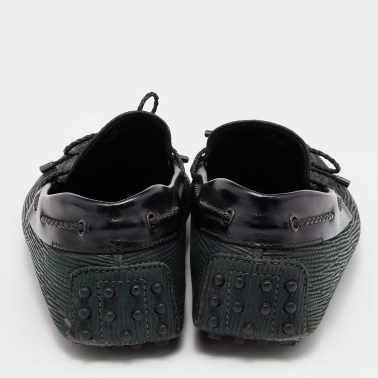 Pre Owned Tod's Black/Green Leather Bow Slip on Loafers Size 42