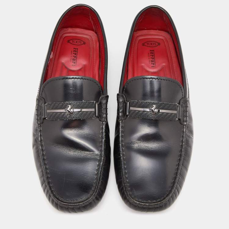 مملوكة مسبقًا Tod's For Ferrari Black Leather Slip On Loafers Size 41.5