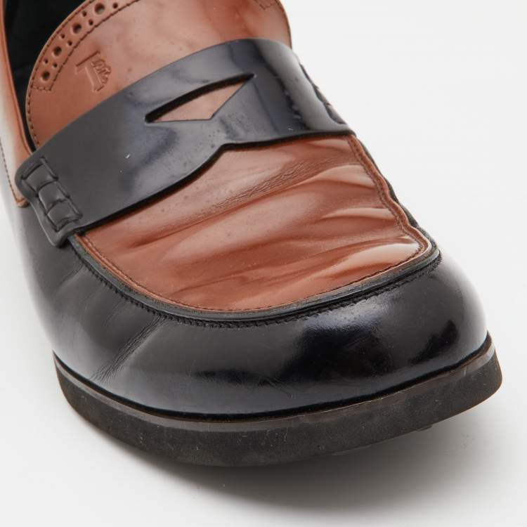 Pre Owned Tod's Brown/Black Leather Slip on Loafers Size 42