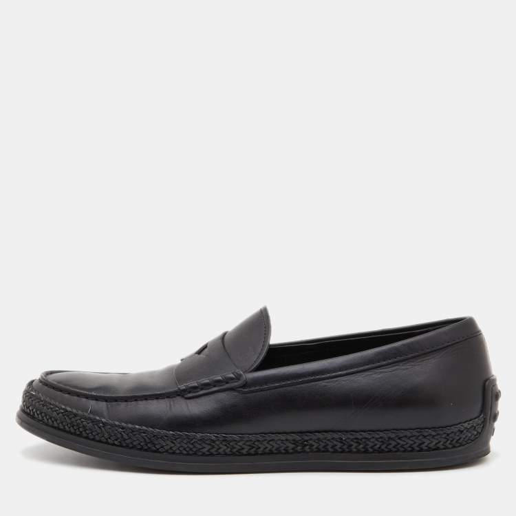 Pre Owned Tod's Black Leather Slip On Loafers Size 42