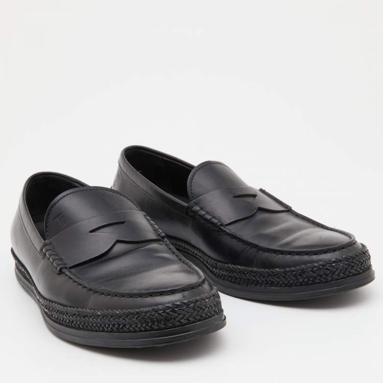 Pre Owned Tod's Black Leather Slip On Loafers Size 42
