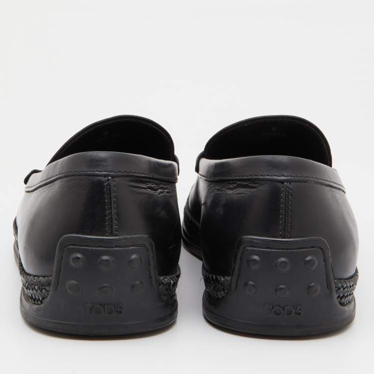 Pre Owned Tod's Black Leather Slip On Loafers Size 42