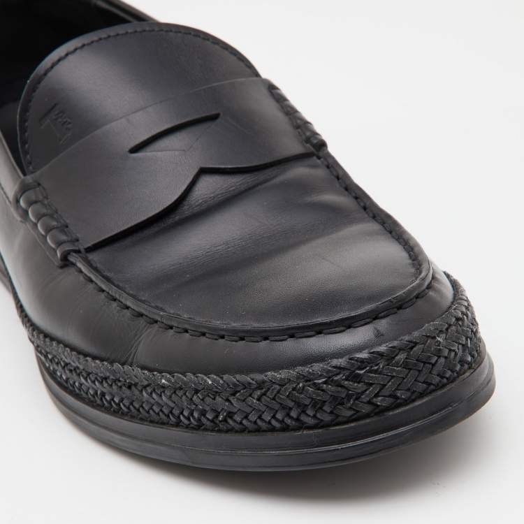 Pre Owned Tod's Black Leather Slip On Loafers Size 42