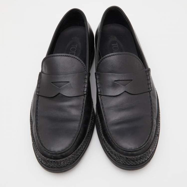 Pre Owned Tod's Black Leather Slip On Loafers Size 42