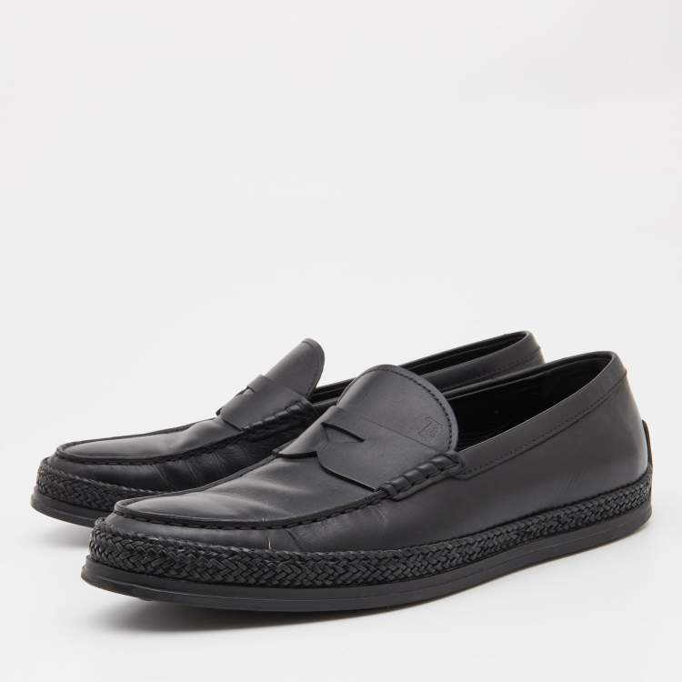 Pre Owned Tod's Black Leather Slip On Loafers Size 42