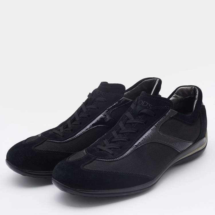 Pre Owned Tods Black Suede, Patent Leather and Mesh Low Top Sneakers Size 44