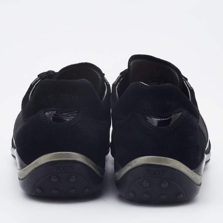 Pre Owned Tods Black Suede, Patent Leather and Mesh Low Top Sneakers Size 44