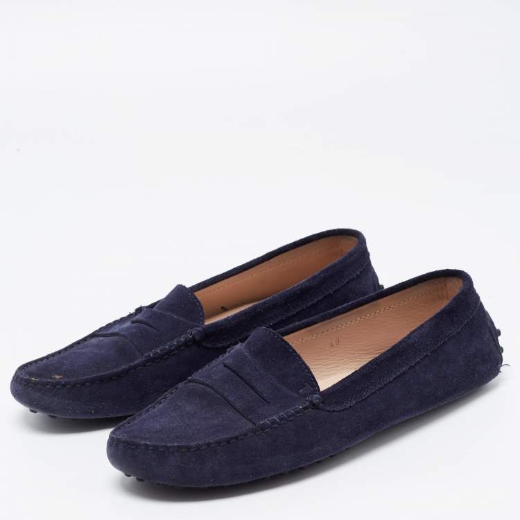 Pre Owned Tod's Blue Suede Gommino Penny Slip On Loafers Size 40