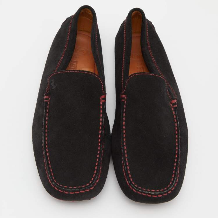 Pre Owned Tod's For Ferrari Black Suede Slip On Loafers Size 40