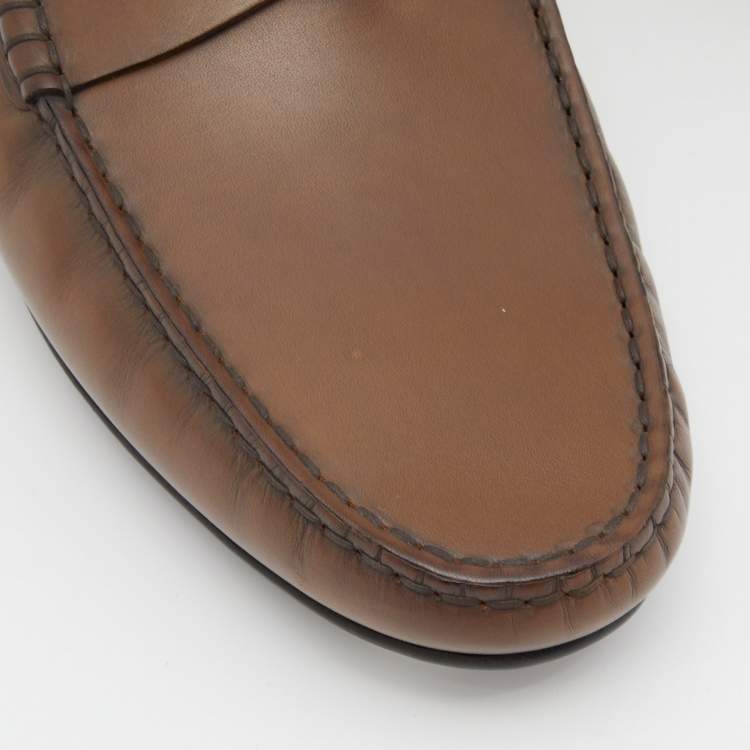 Pre Owned Tod's Brown Leather Driver Loafers Size 44