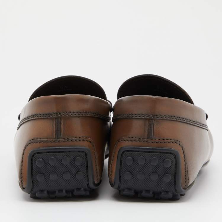 Pre Owned Tod's Brown Leather Driver Loafers Size 44