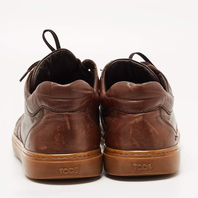 Pre Owned Tod's Brown Leather Lace Up Sneakers Size 43