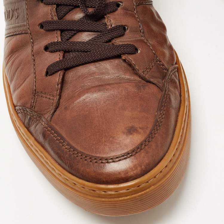 Pre Owned Tod's Brown Leather Lace Up Sneakers Size 43