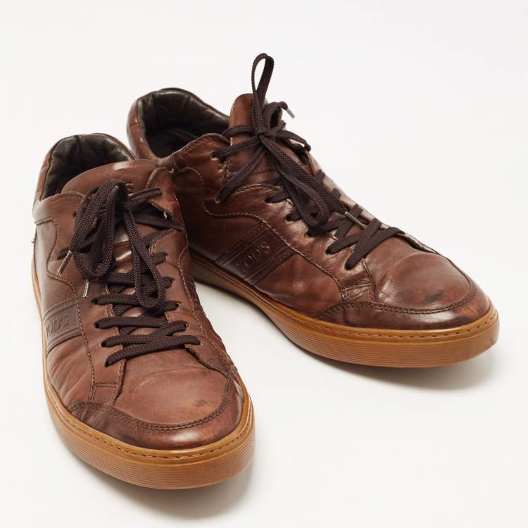 Pre Owned Tod's Brown Leather Lace Up Sneakers Size 43