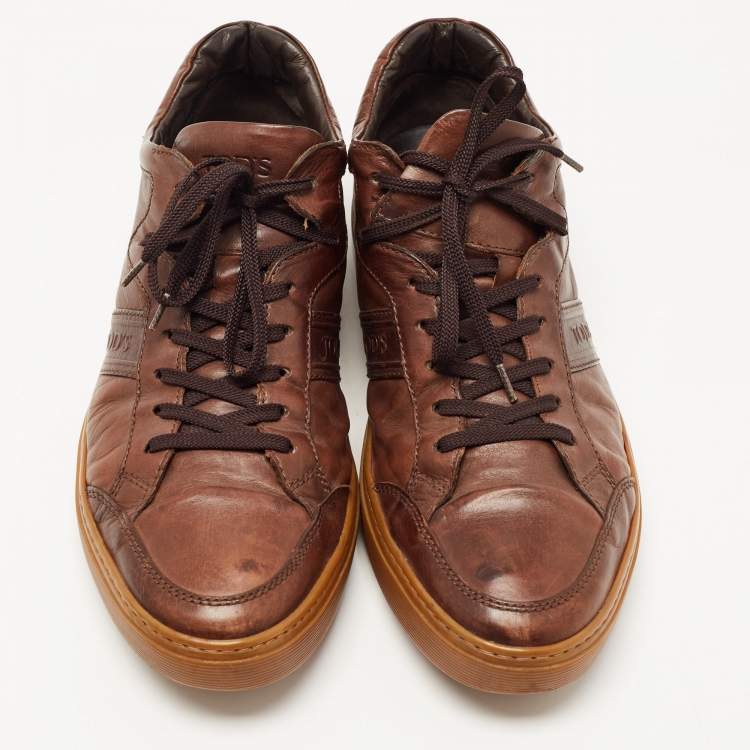 Pre Owned Tod's Brown Leather Lace Up Sneakers Size 43