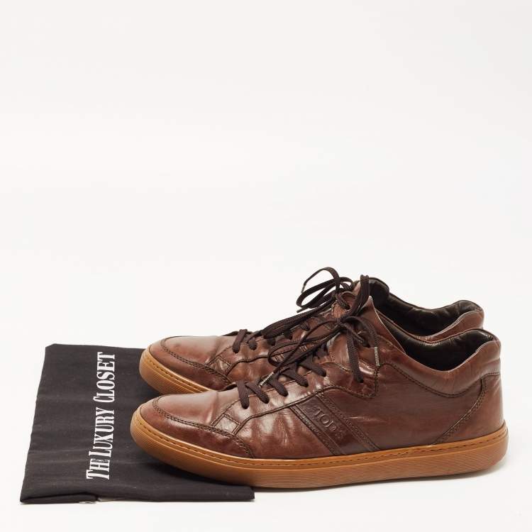 Pre Owned Tod's Brown Leather Lace Up Sneakers Size 43