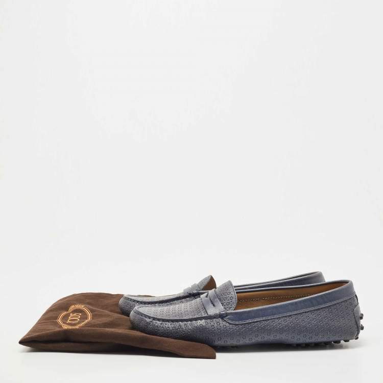 Pre Owned Tod's Blue Textured Leather Penny Slip On Loafers Size 40.5