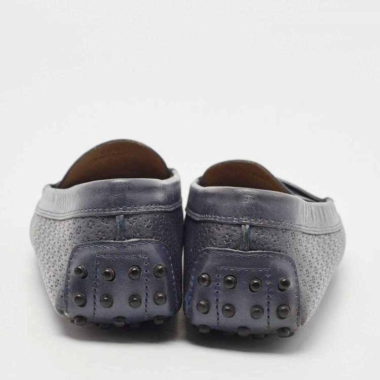 Pre Owned Tod's Blue Textured Leather Penny Slip On Loafers Size 40.5