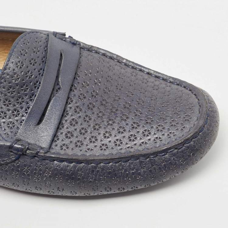 Pre Owned Tod's Blue Textured Leather Penny Slip On Loafers Size 40.5
