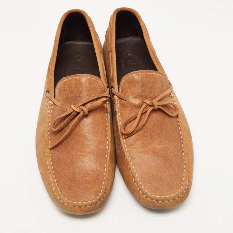 Pre Owned Tod's Brown Suede Bow Slip On Loafers Size 44