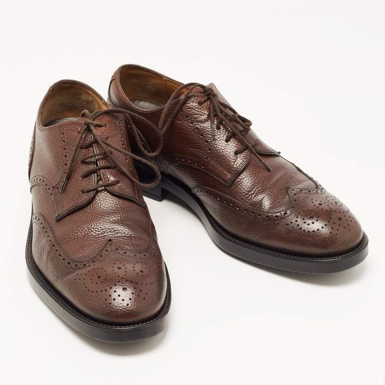Pre Owned Tod's Leather Brown Brogue Leather Lace Up Derby Size 44.5