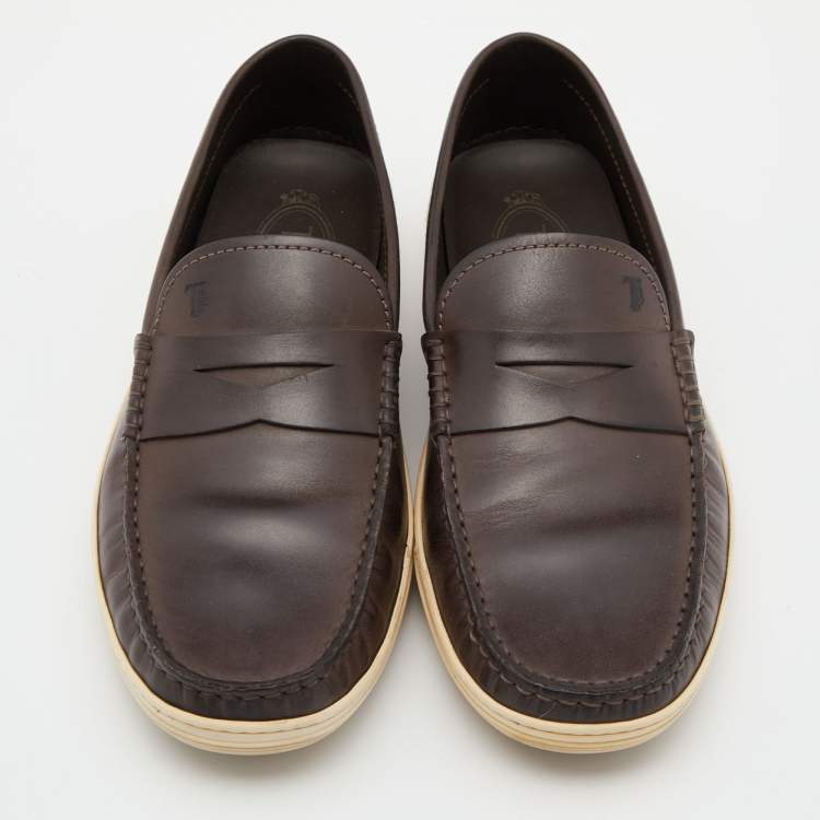 Pre Owned Tod's Brown Leather Driver Loafers Size 39.5