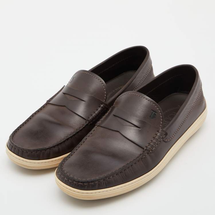 Pre Owned Tod's Brown Leather Driver Loafers Size 39.5