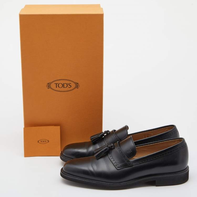 Pre Owned Tod's Black Leather Tassel Loafers Size 39.5