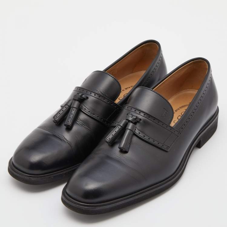 Pre Owned Tod's Black Leather Tassel Loafers Size 39.5