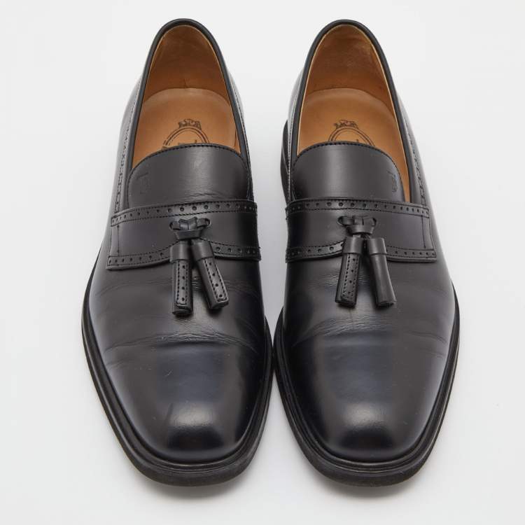 Pre Owned Tod's Black Leather Tassel Loafers Size 39.5