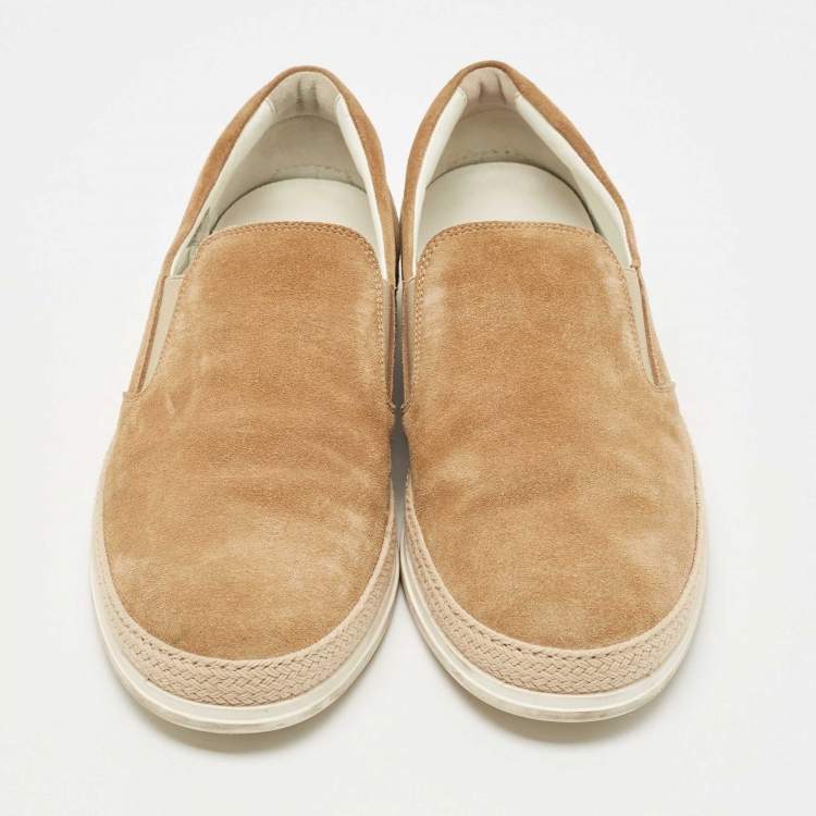 Pre Owned Tod's Brown Suede  Leather Logo Slip On Espadrille Sneakers Size 41.5