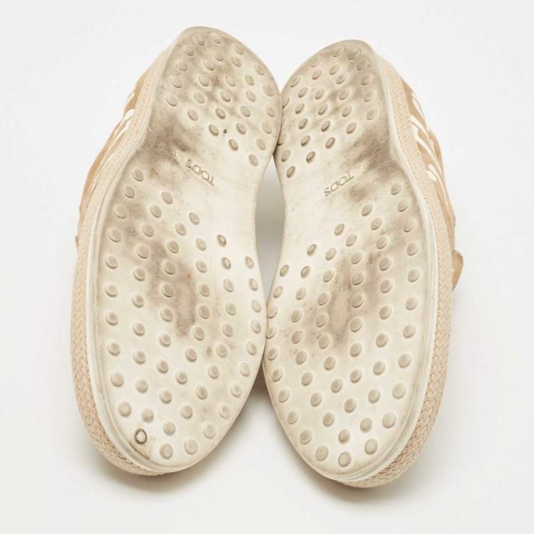 Pre Owned Tod's Brown Suede  Leather Logo Slip On Espadrille Sneakers Size 41.5