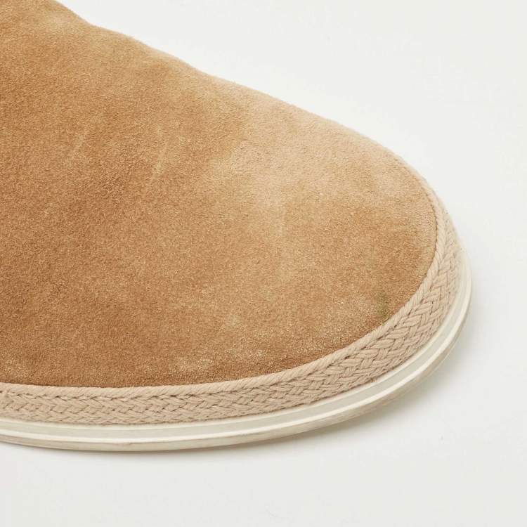 Pre Owned Tod's Brown Suede  Leather Logo Slip On Espadrille Sneakers Size 41.5