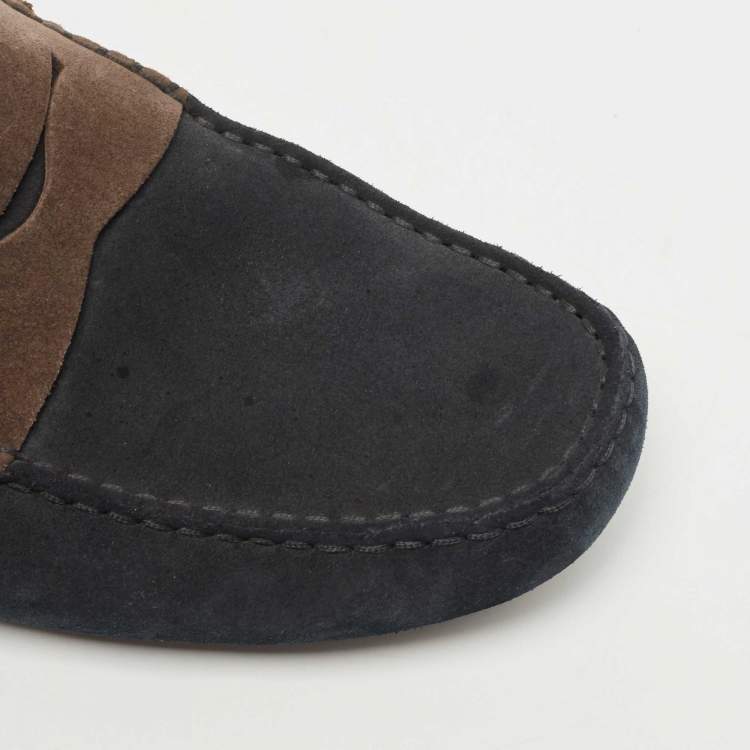 مملوكة مسبقًا Tod's Navy Blue/Brown Suede Gommino Loafers Size 42