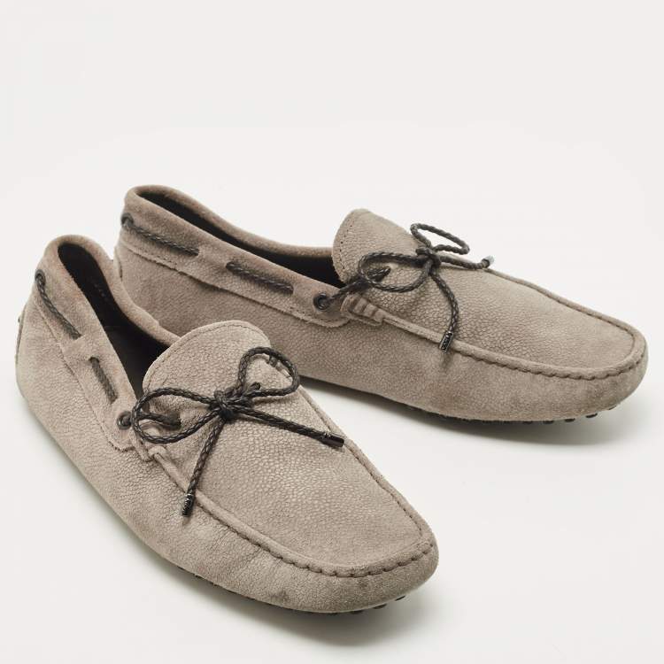 Pre Owned Tod's Grey Suede Bow Slip On Loafers Size 41.5