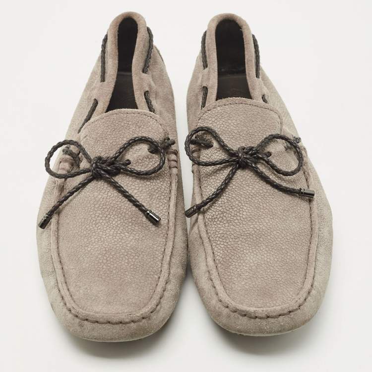 Pre Owned Tod's Grey Suede Bow Slip On Loafers Size 41.5