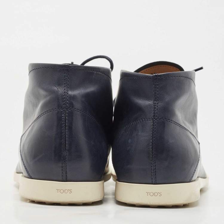Pre Owned Tod's Navy Blue Leather High Top Sneaker Boots Size 44