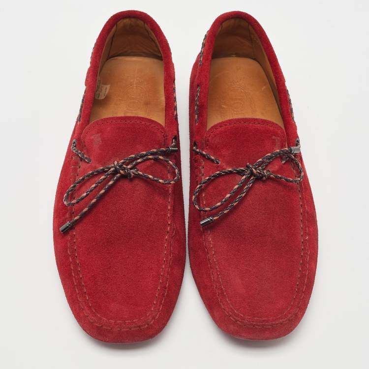 Pre Owned Tod's Red Suede Bow Slip On Loafers Size 43