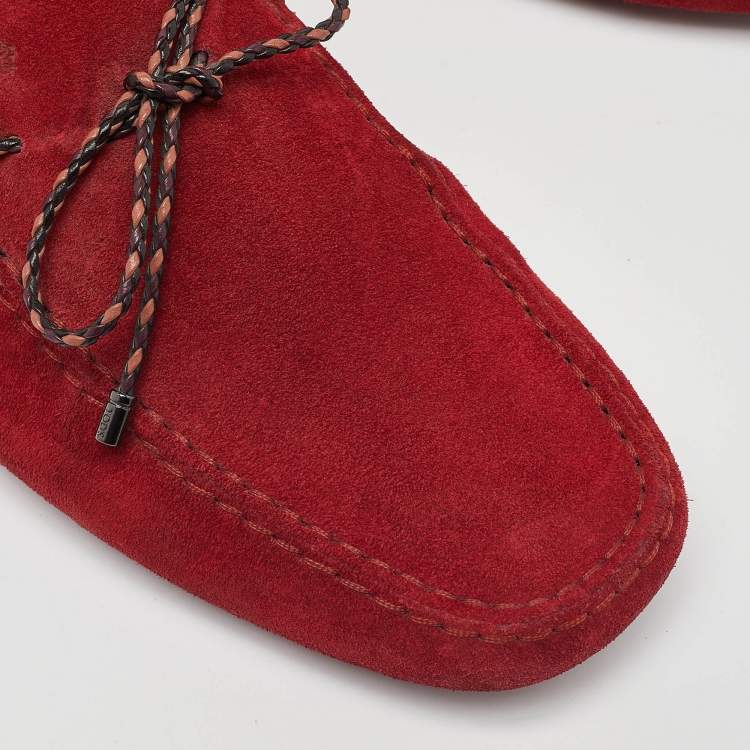 Pre Owned Tod's Red Suede Bow Slip On Loafers Size 43
