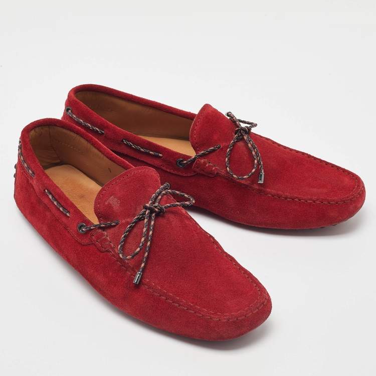 Pre Owned Tod's Red Suede Bow Slip On Loafers Size 43