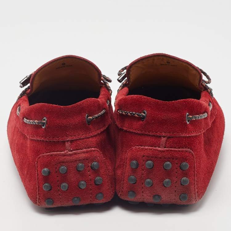 Pre Owned Tod's Red Suede Bow Slip On Loafers Size 43