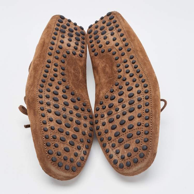 Pre Owned Tod's Brown Suede Bow Slip On Loafers Size 43