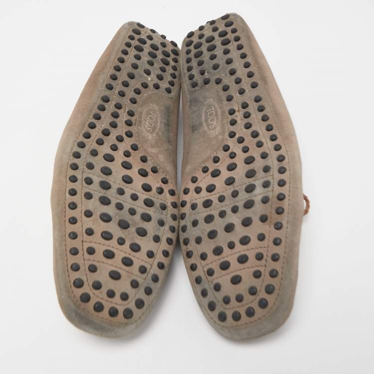 Pre Owned Tod's Light Brown Suede Bow Slip On Loafers Size 43