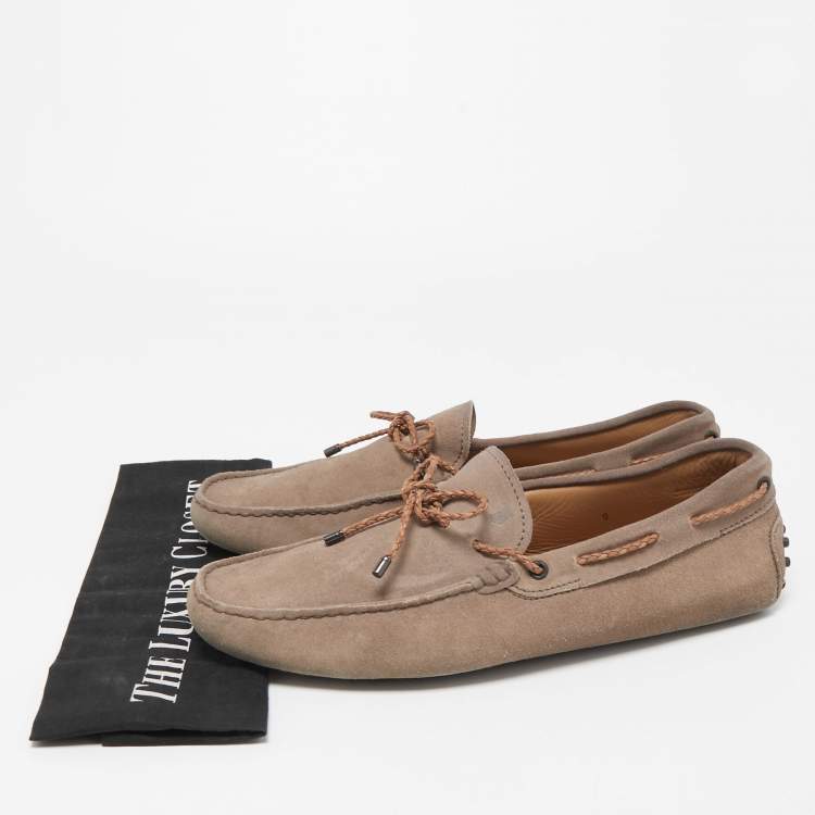 Pre Owned Tod's Light Brown Suede Bow Slip On Loafers Size 43