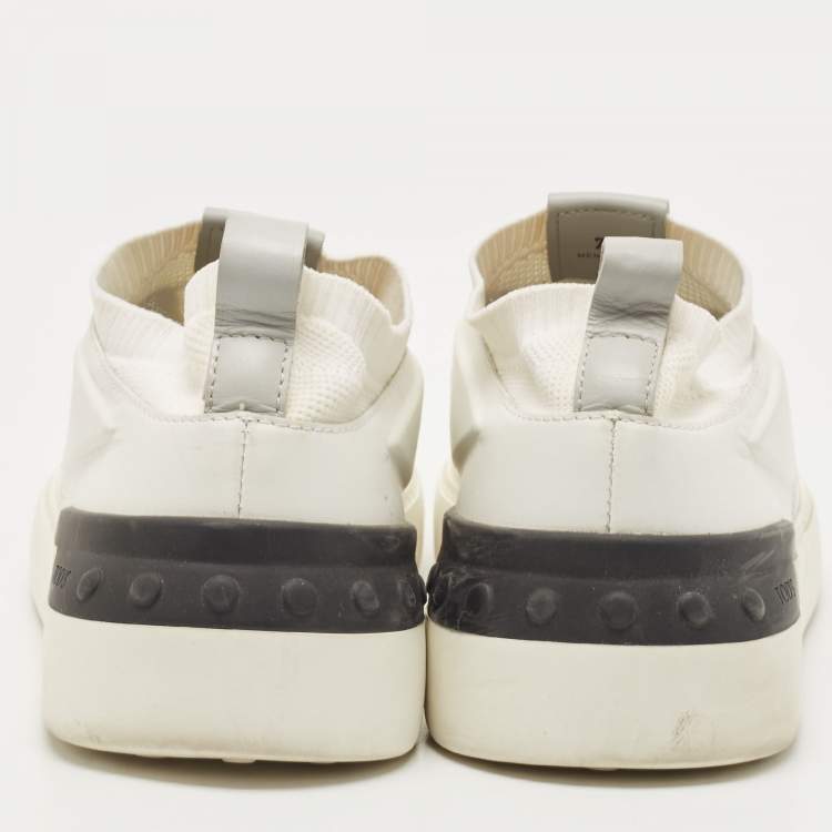 Pre Owned Tod's White Leather and Knit Fabric No_Code Sneakers Size 41.5