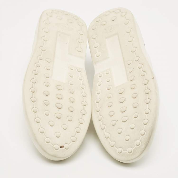 Pre Owned Tod's White Leather and Knit Fabric No_Code Sneakers Size 41.5