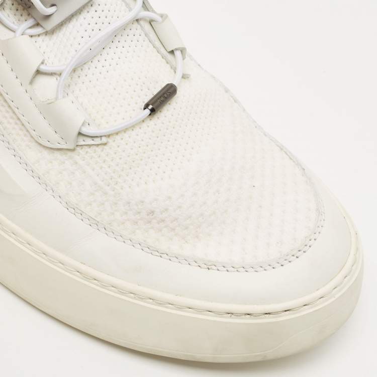 Pre Owned Tod's White Leather and Knit Fabric No_Code Sneakers Size 41.5
