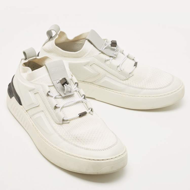 Pre Owned Tod's White Leather and Knit Fabric No_Code Sneakers Size 41.5